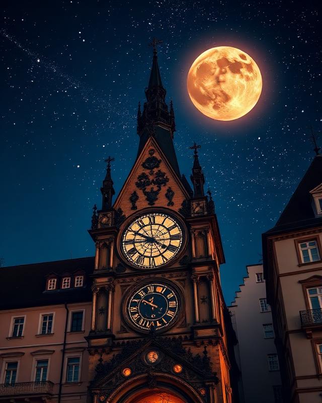 Pražský orloj pod měsícem